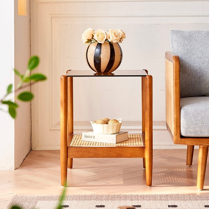 Cubotro Ash wood glass side coffee table