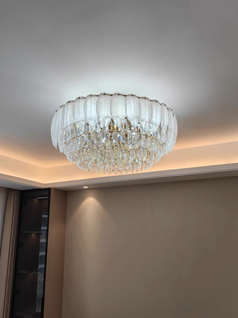 Jenetari Round glass feather pendant light