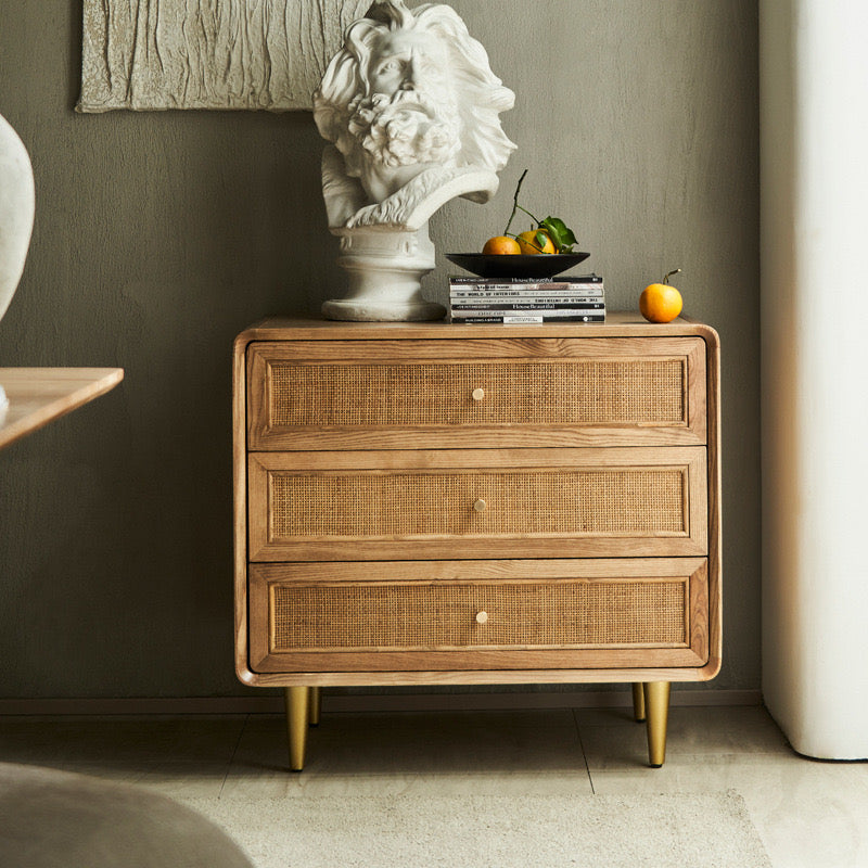 Linorein Ash wood natural rattan chest of drawers
