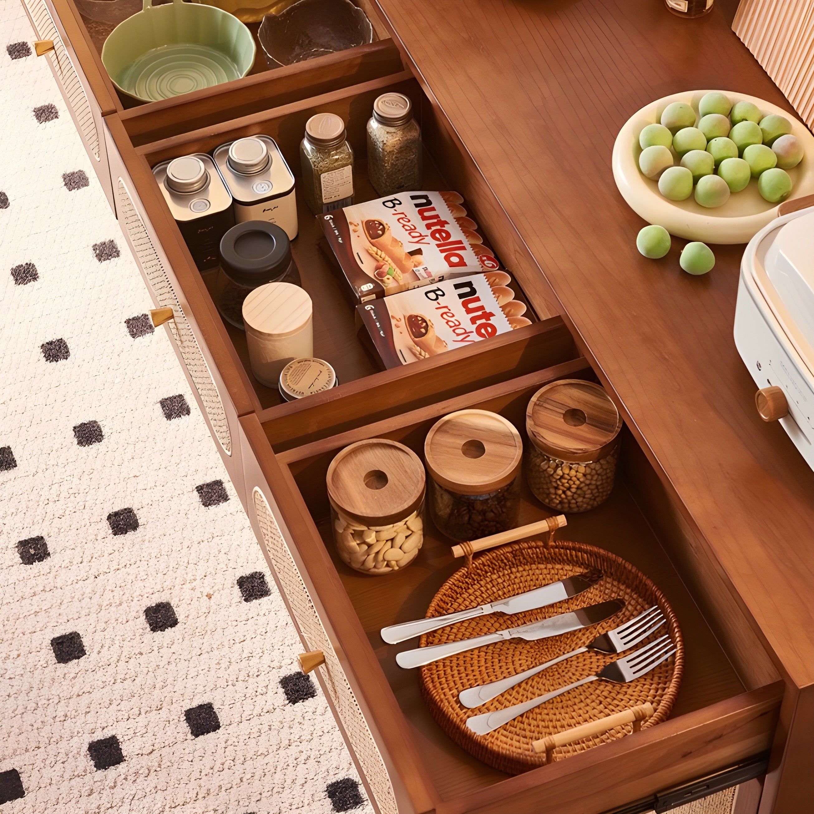 Sanie Ash wood natural rattan sideboard