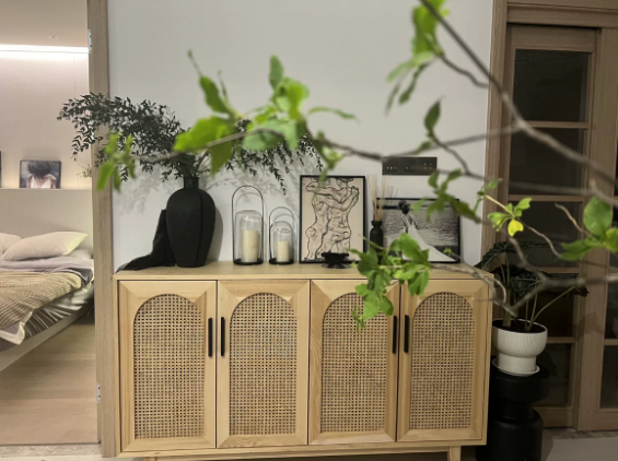Jesseral Ash wood natural rattan sideboard