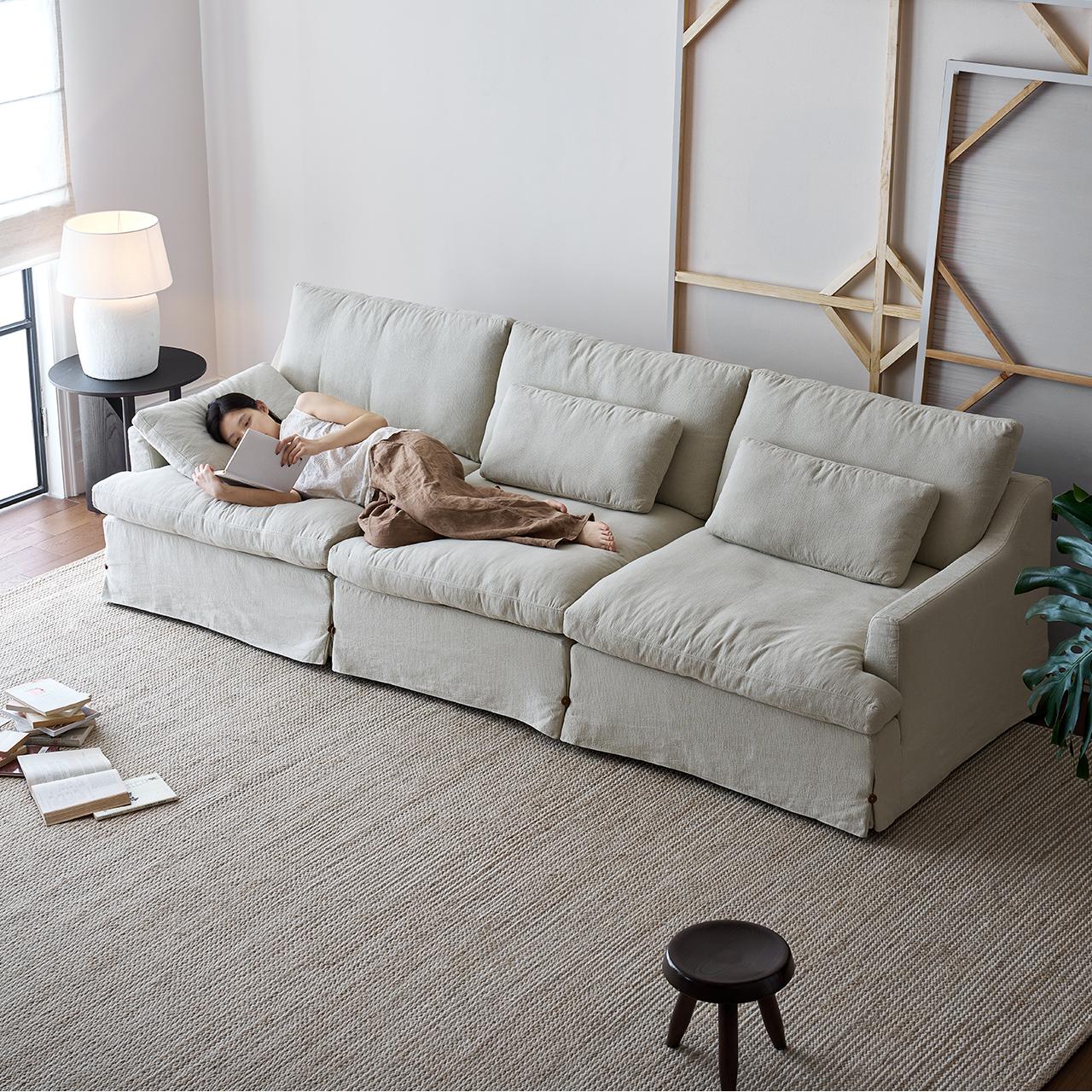 Vinza Washable natural linen fabric straight sofa