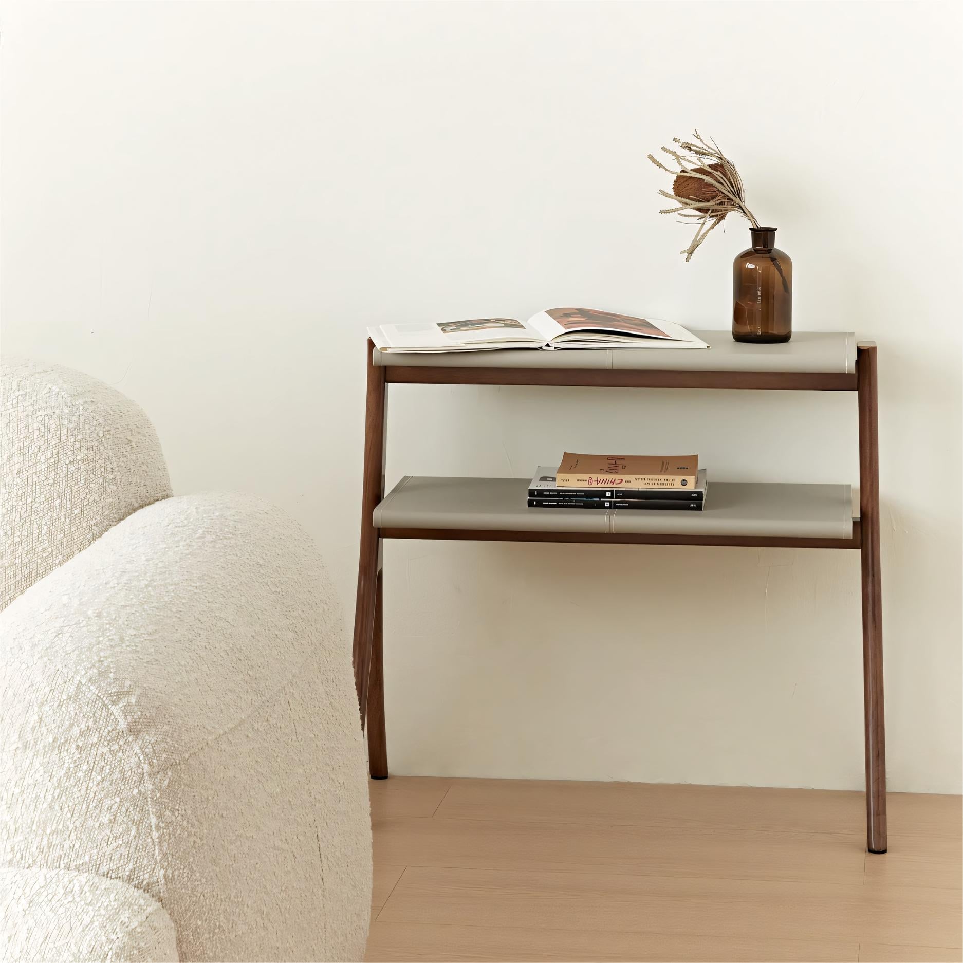 Irima Solid wood leather side table
