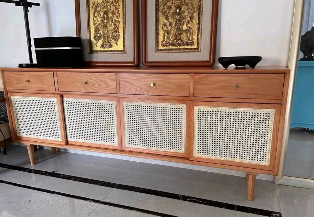 Dinalino Ash wood natural rattan sideboard