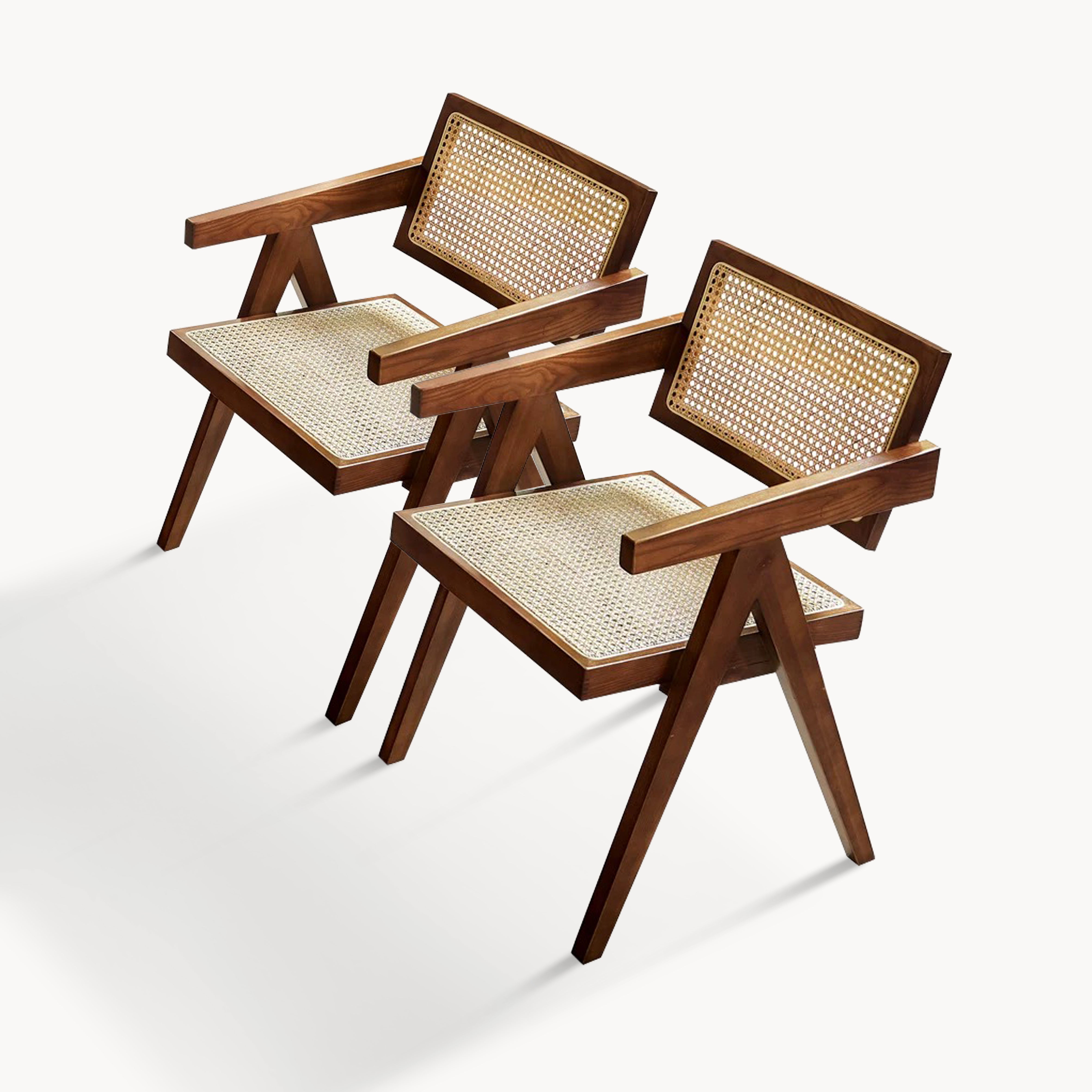 Nafilia 2pcs ash wood natural rattan dining chairs