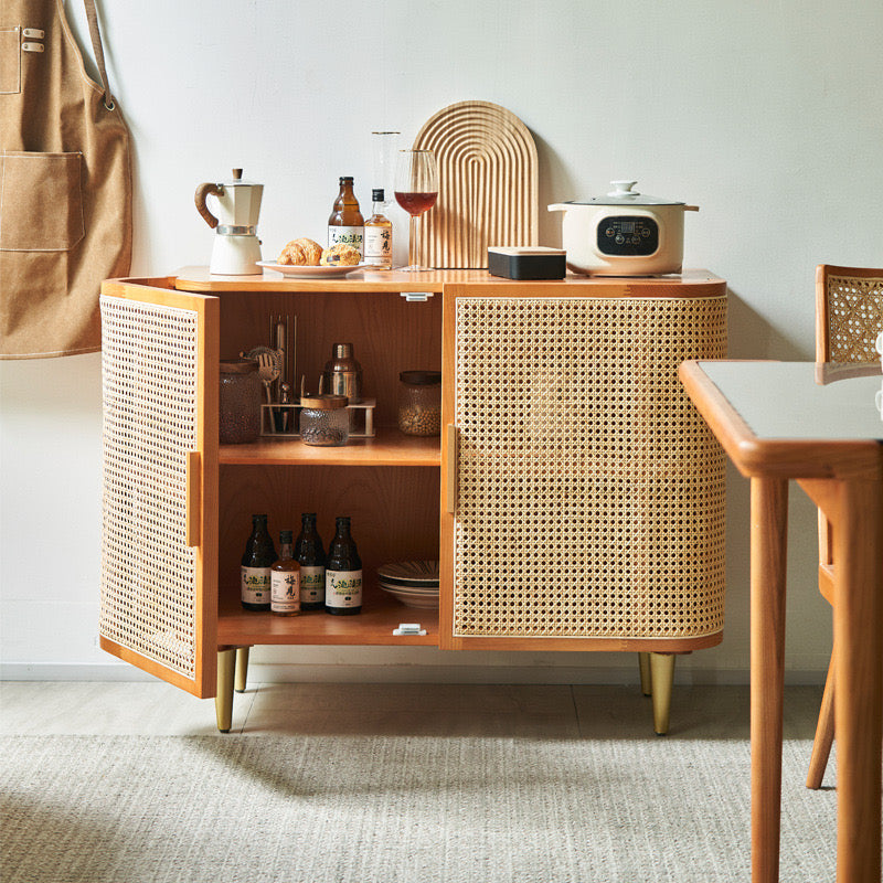 Nertilan Ash wood natural rattan sideboard