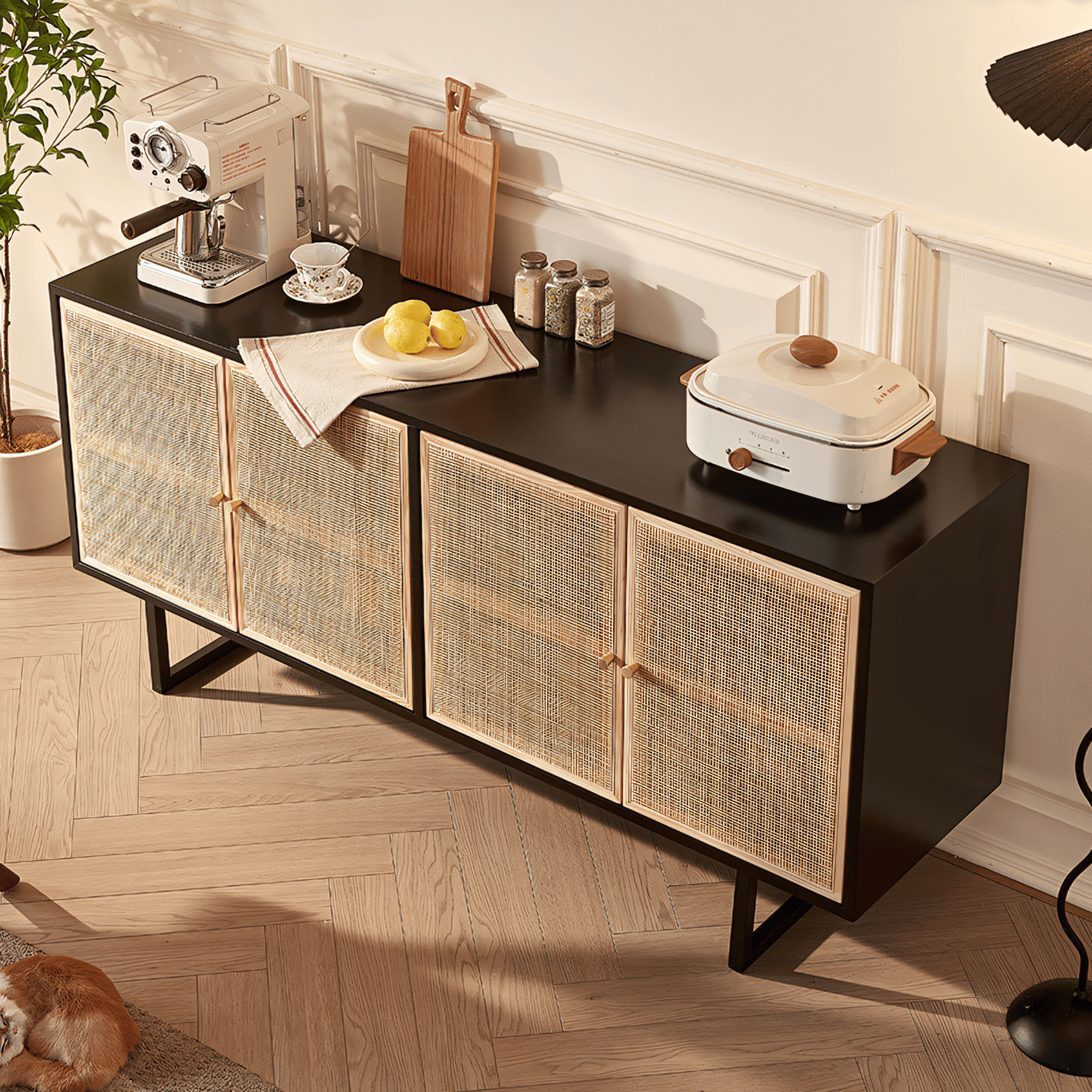 Daxion Solid wood natural rattan sideboard