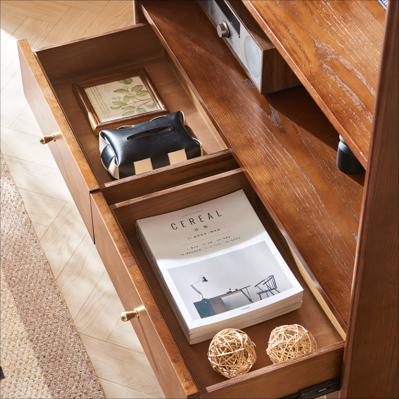 Kylan Solid wood natural rattan sideboard