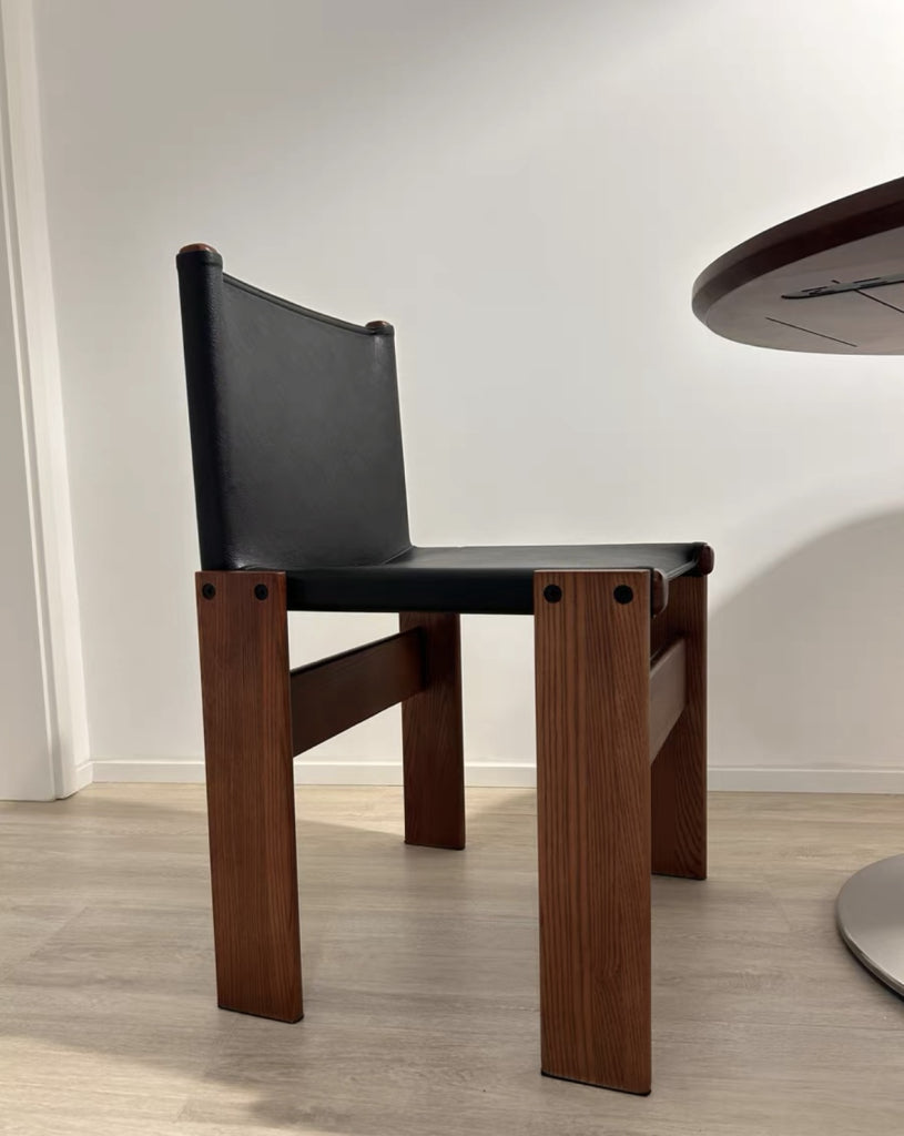 Junis 2pcs leather solid wood dining chairs