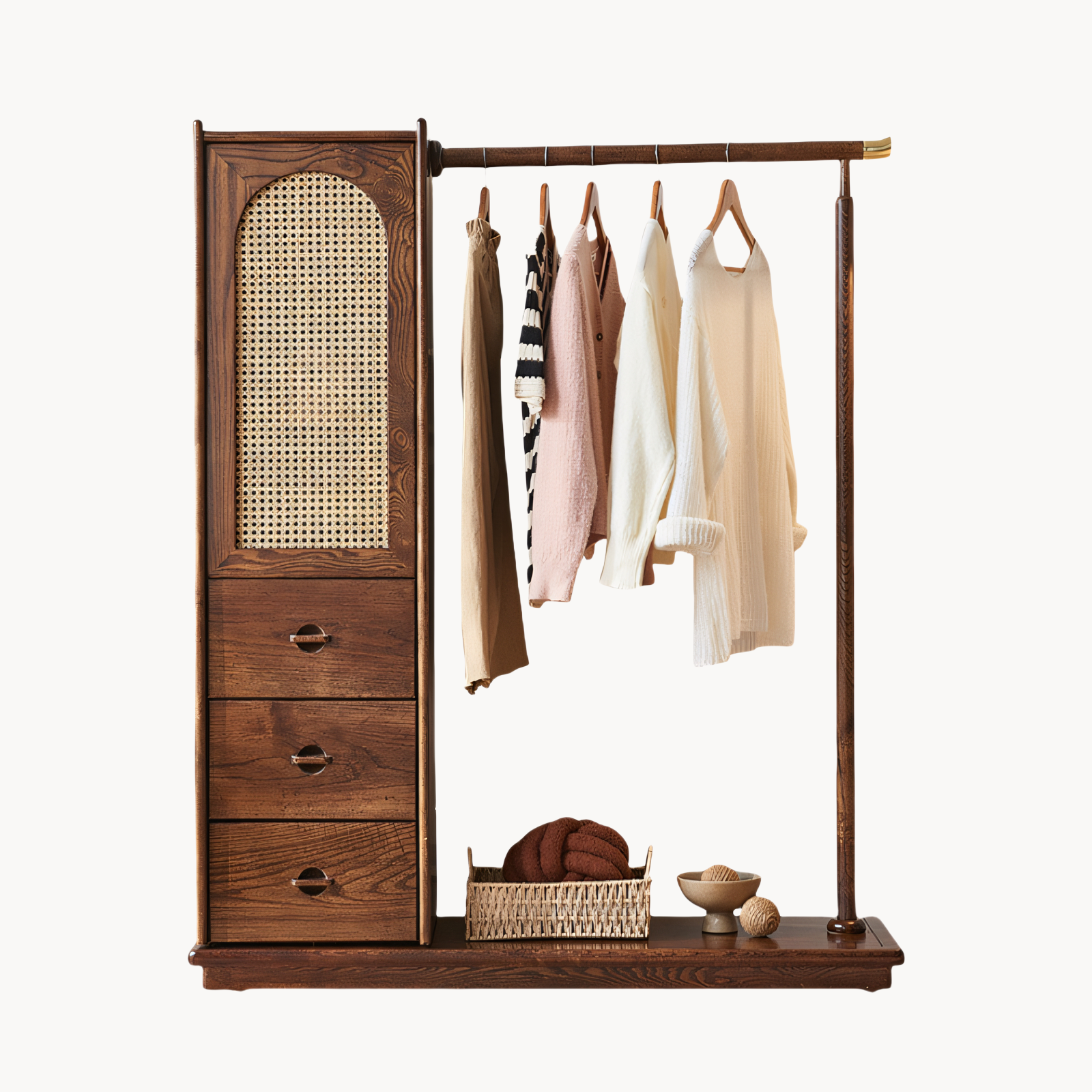 Lyria Solid wood natural rattan wardrobe