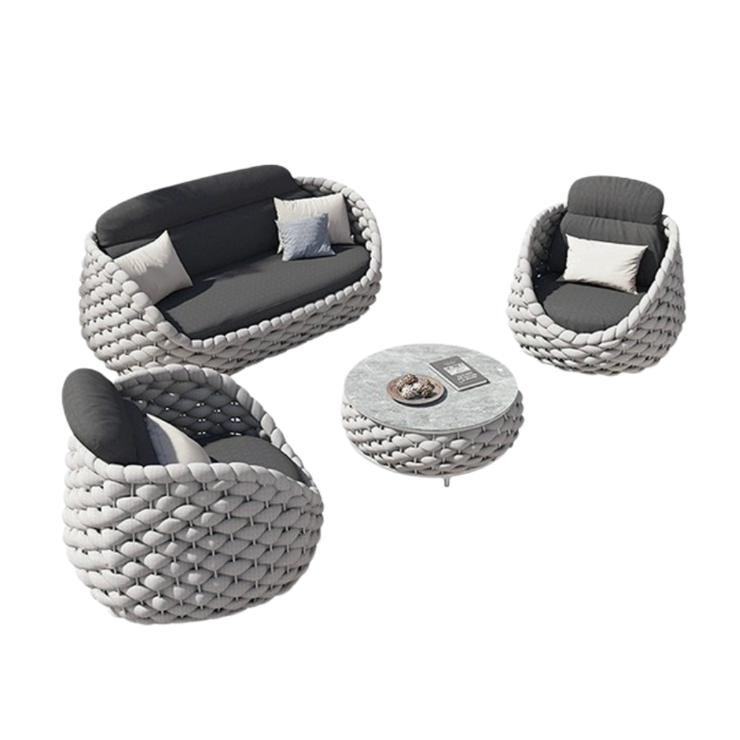 Tawoven Egg-shaped braided belt outdoor table and chair set
