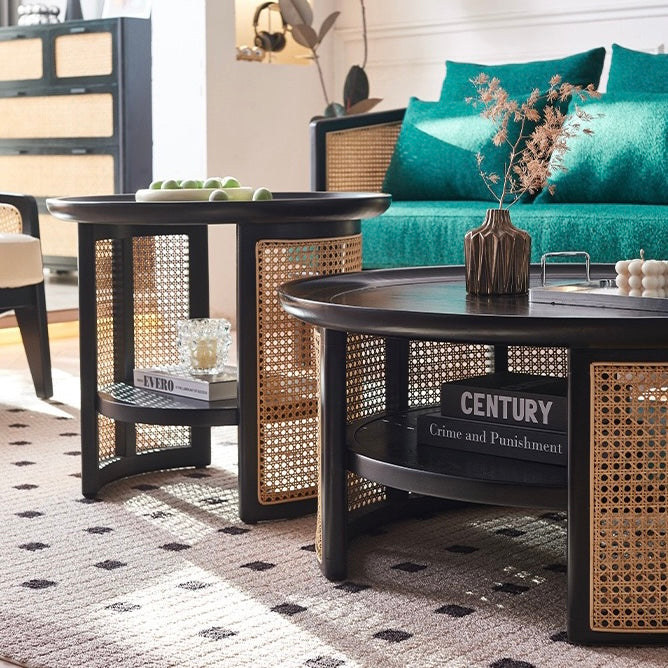 Neirolu Ash wood natural rattan coffee table