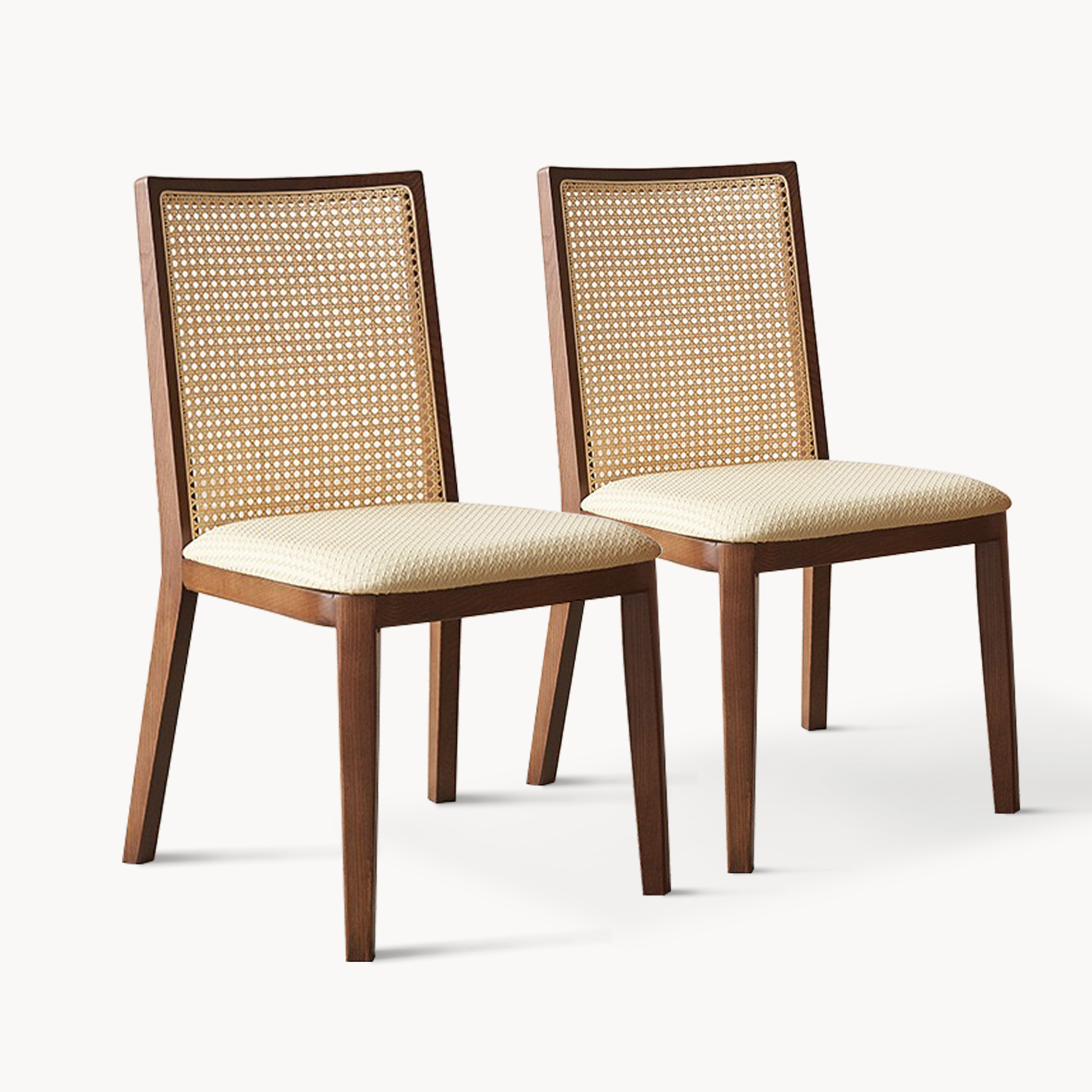 Vanitin 2pcs ash wood natural rattan dining chairs