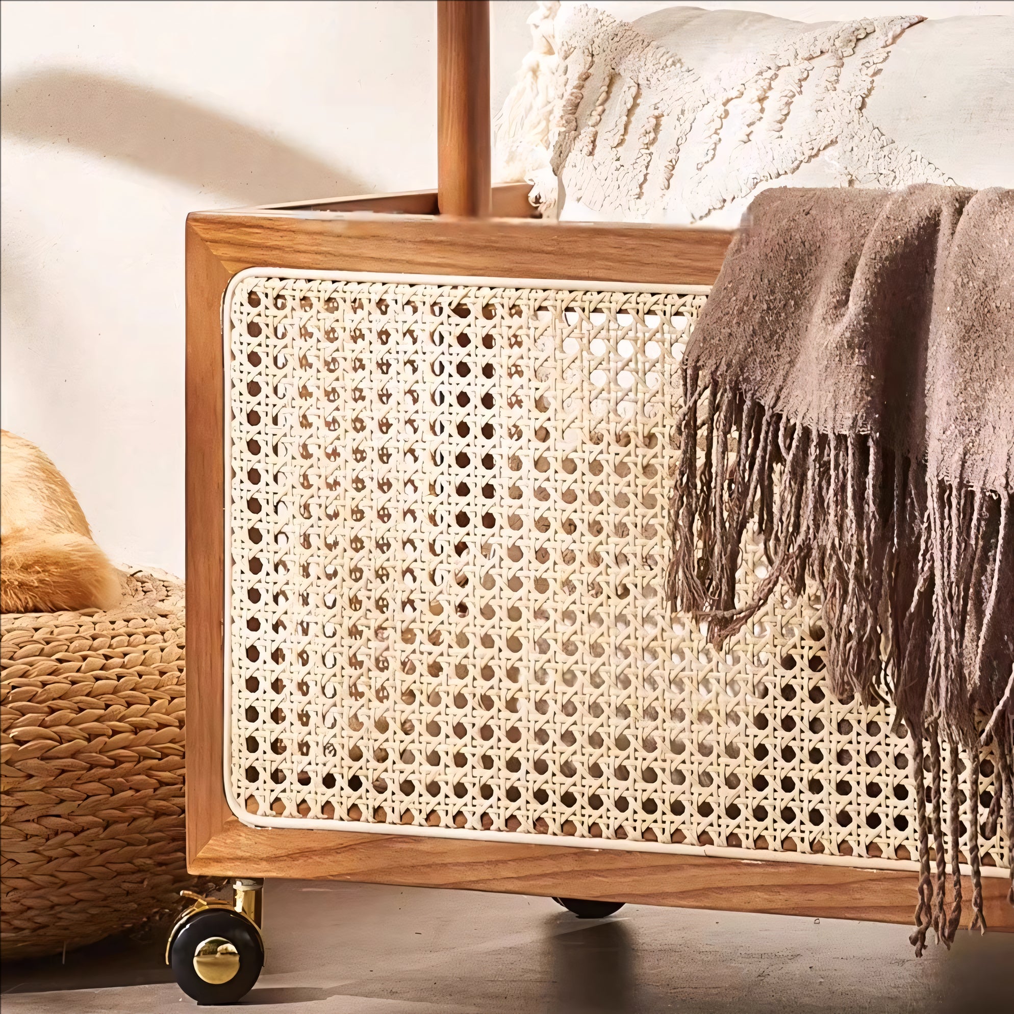 Draris Solid wood coat rack with a basket