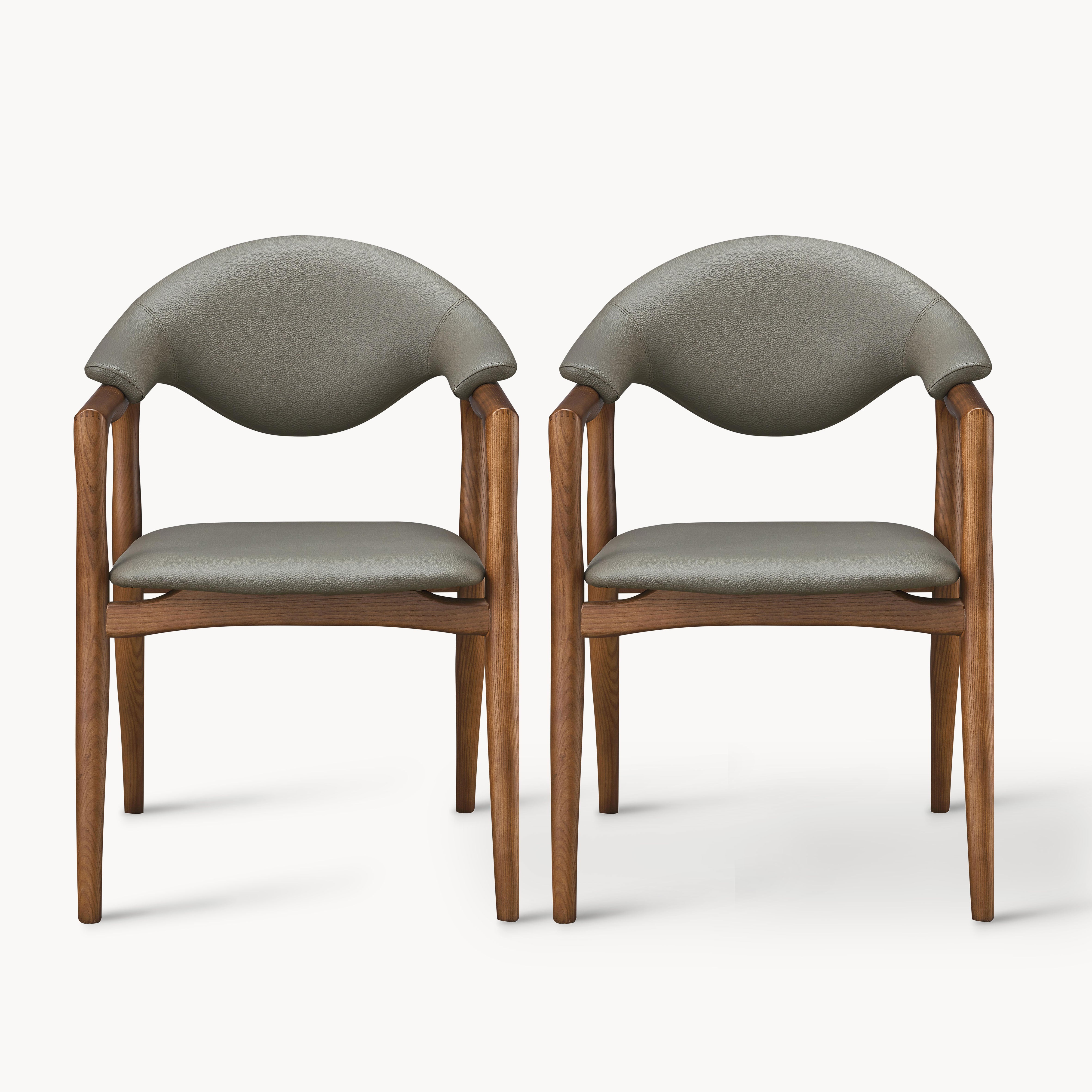 Minow 2pcs ash wood leather dining chairs