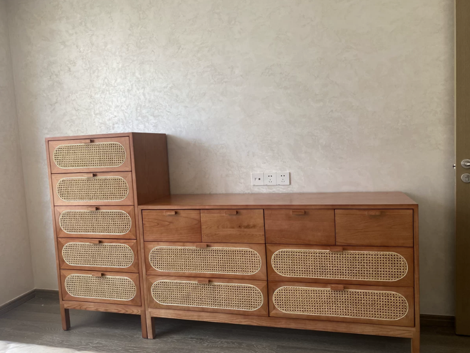Ganan Ash wood natural rattan chest of drawers