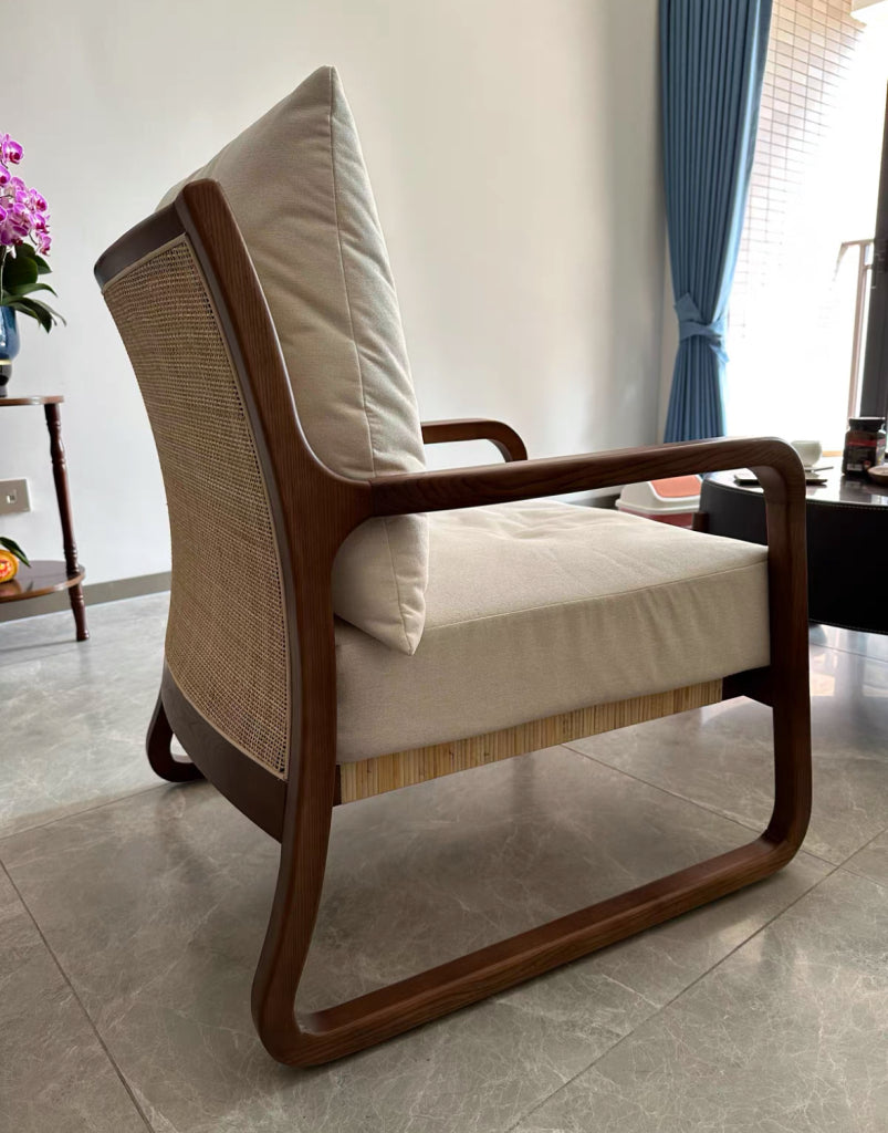 Deninum Ash wood natural rattan accent chair