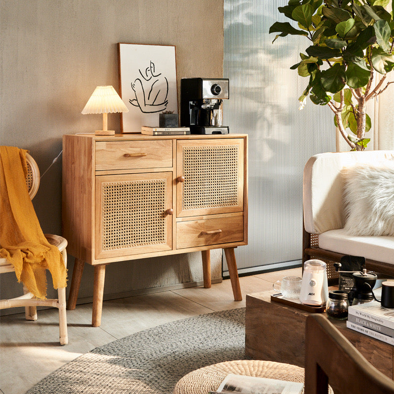 Shrilin Ash wood natural rattan sideboard