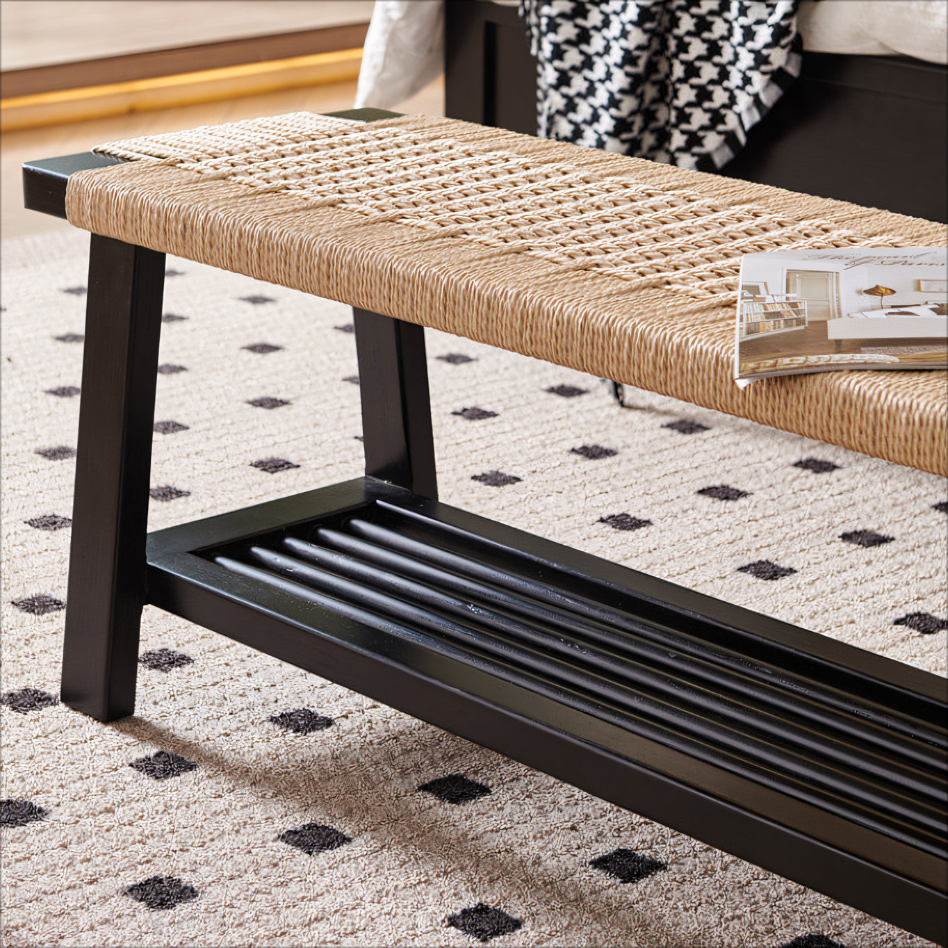 Naxos Solid wood braided rope bed bench