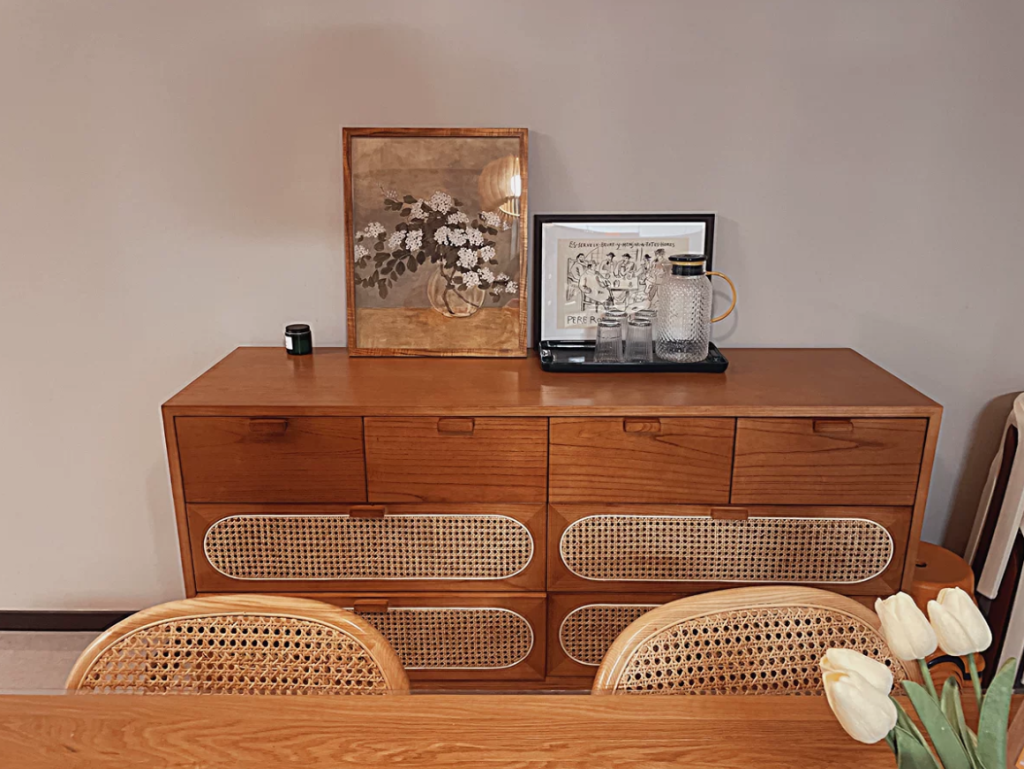 Ganan Ash wood natural rattan chest of drawers