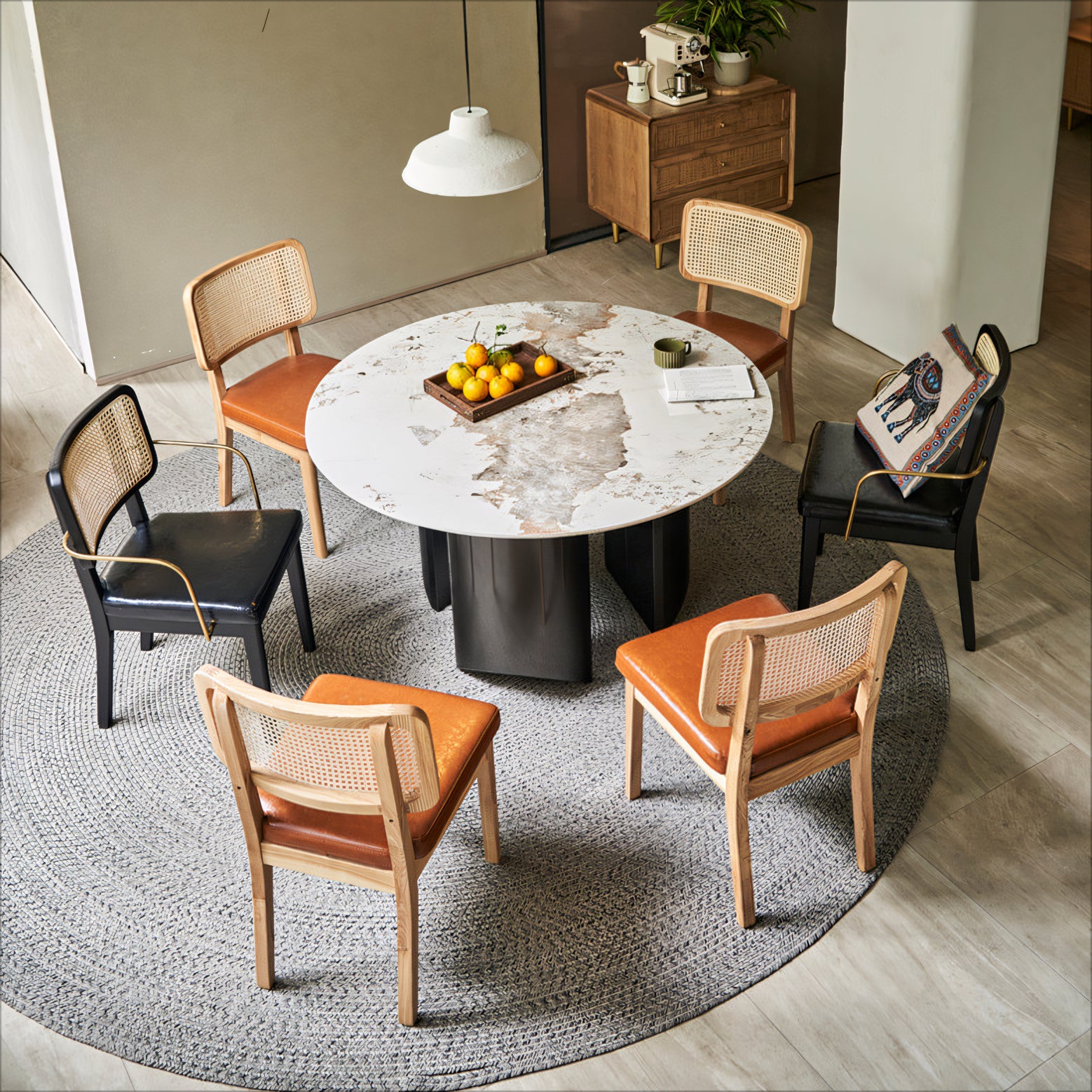 Malilian 2pcs ash wood natural rattan stainless steel dining chairs