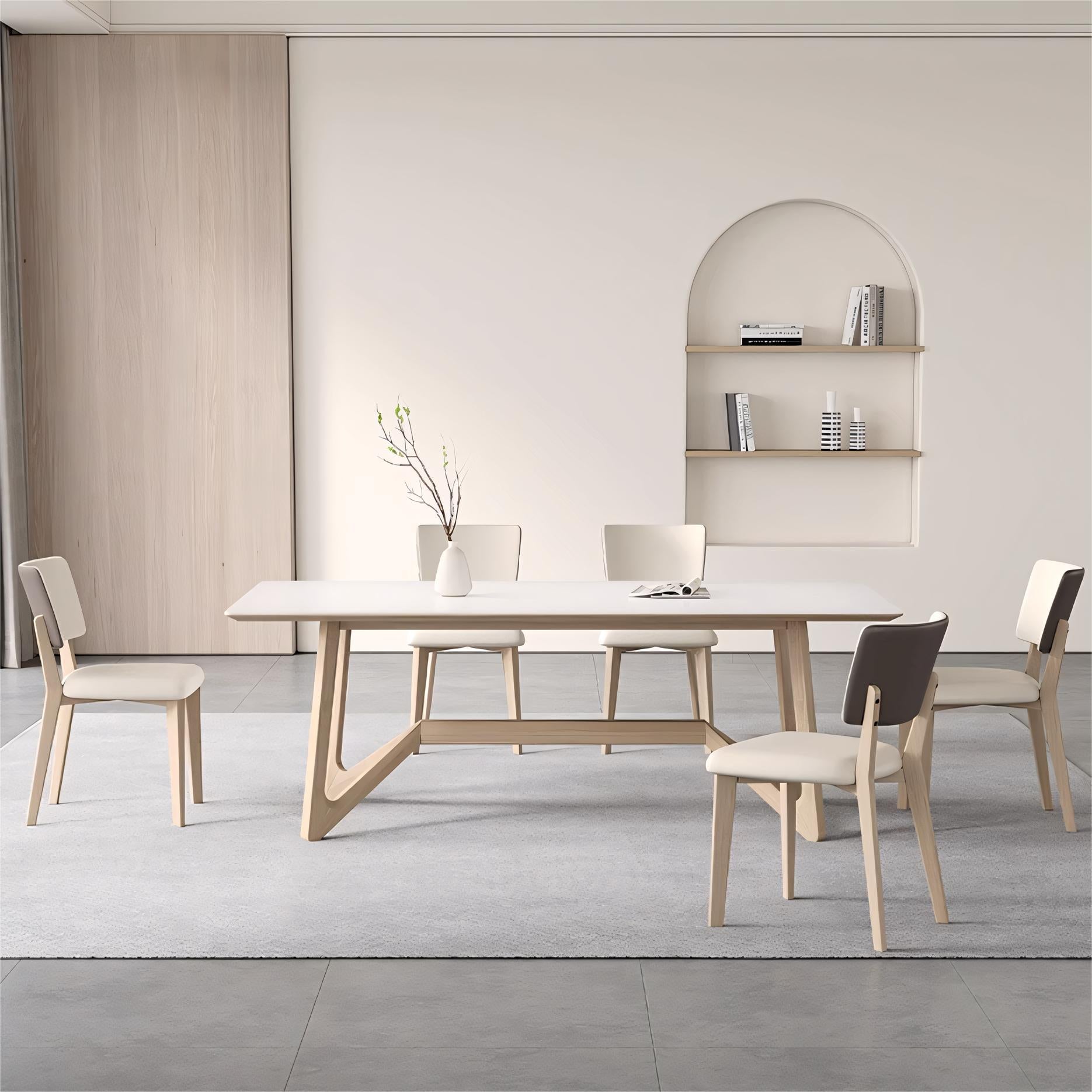 Quina Sintered stone solid wood rectangular dining set