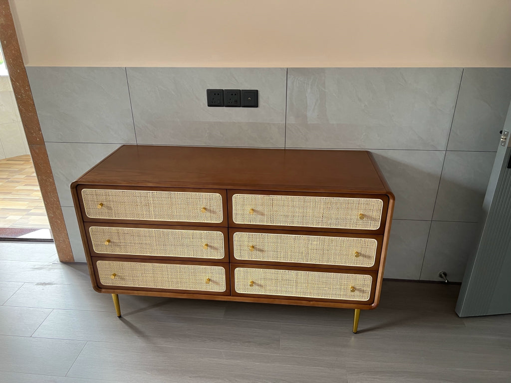 Ferbrino Ash wood natural rattan chest of drawers