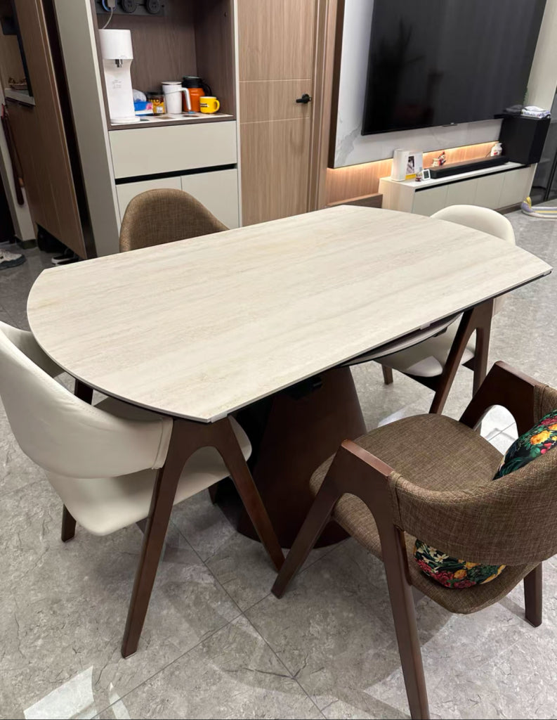 Uifaro Round-to-rectangular sliding extension dining table