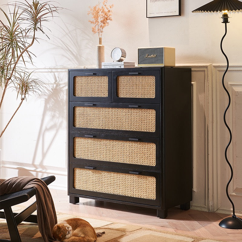 Aritilan Ash wood natural rattan chest of drawers