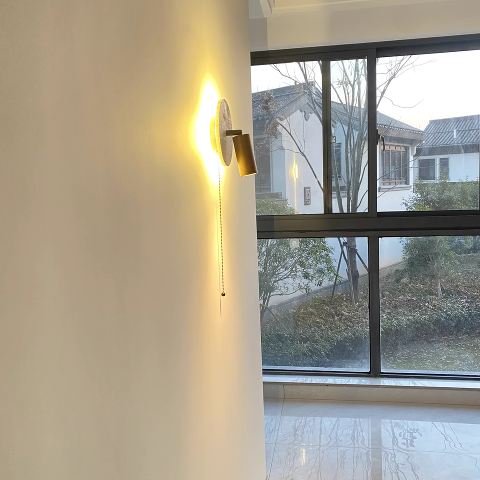 Roines 2pcs Beige travertine solid wood wall lights bedside lights