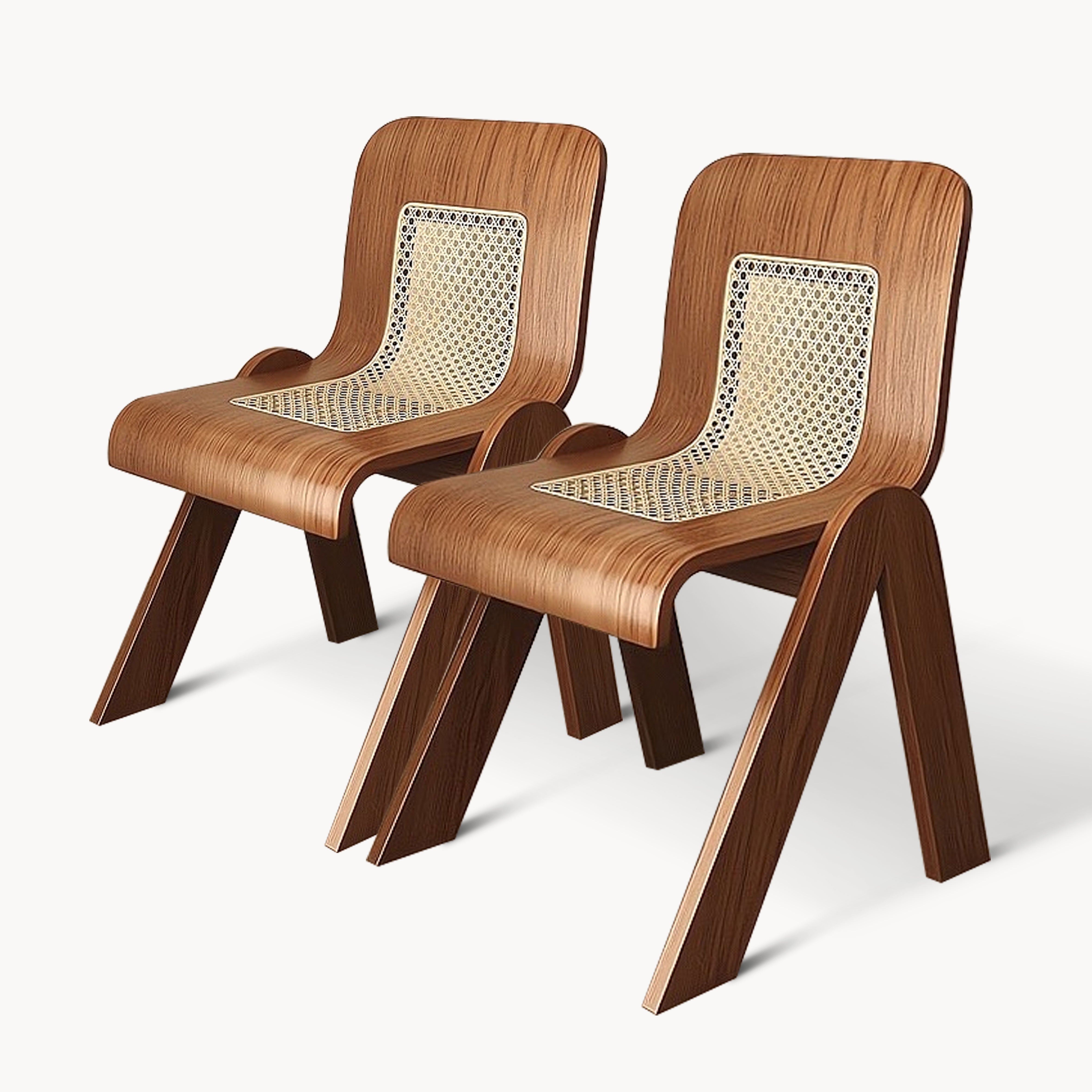 Tagorei 2pcs ash wood natural rattan dining chairs