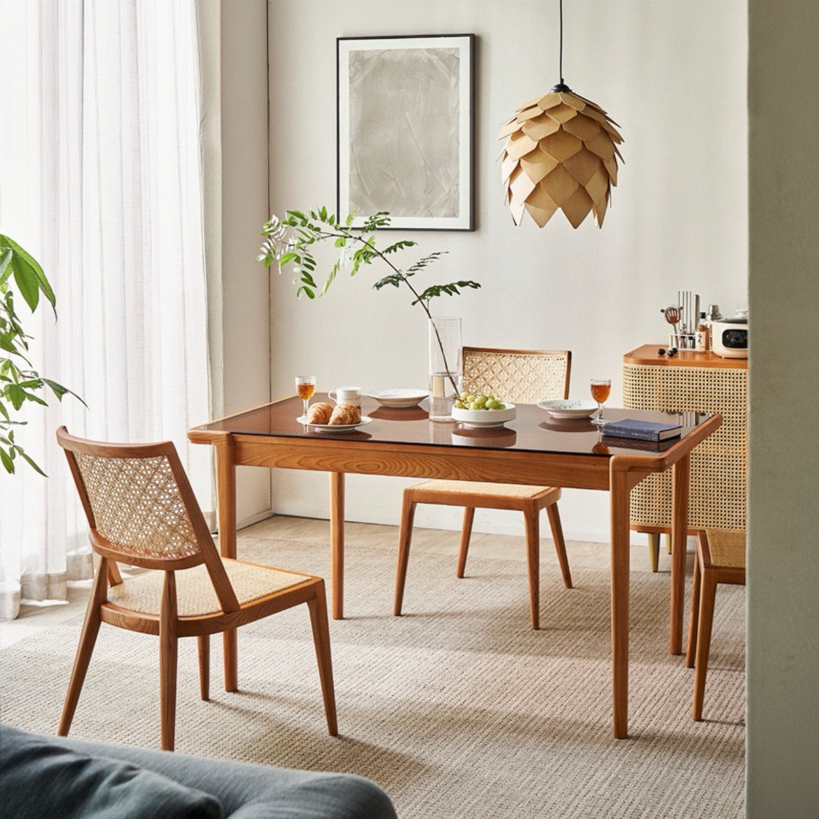 Xeran 2pcs ash wood natural rattan dining chairs