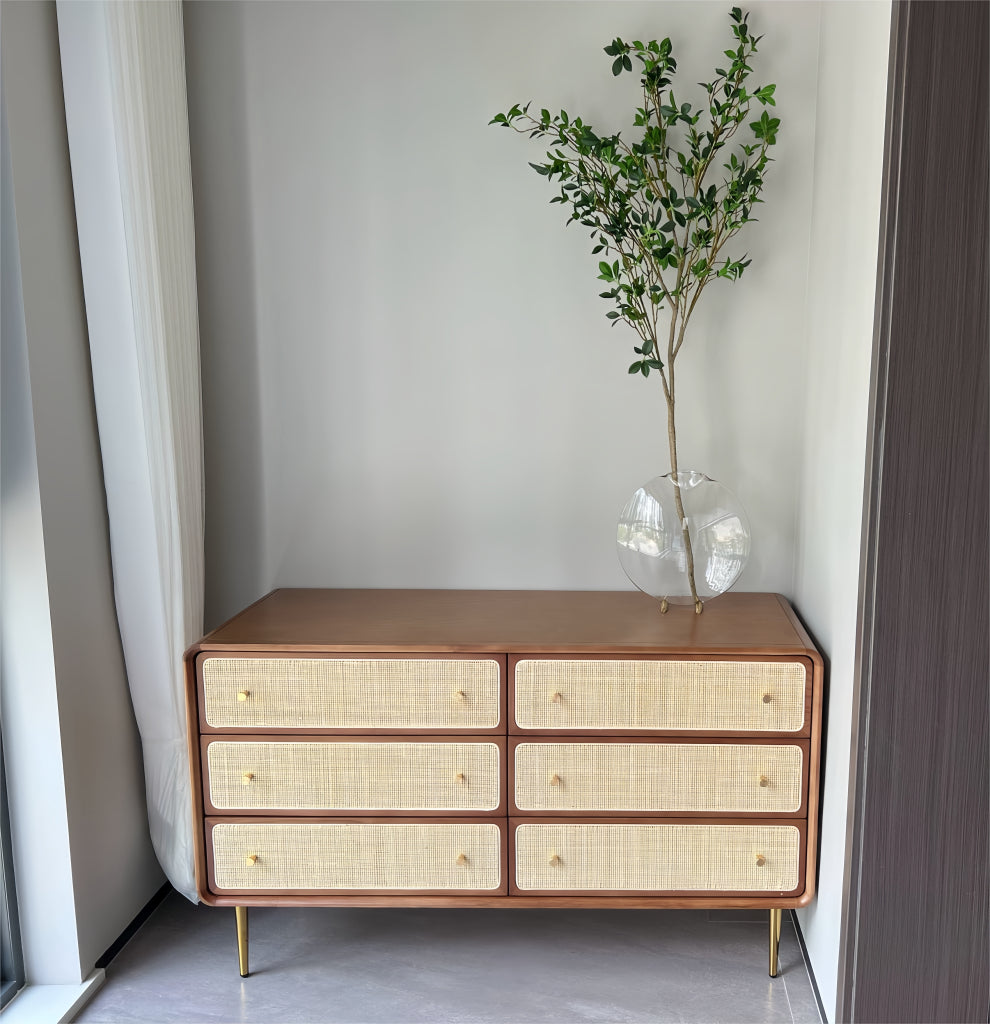Ferbrino Ash wood natural rattan chest of drawers