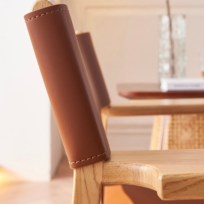 Ninlan Ash wood leather accent chair