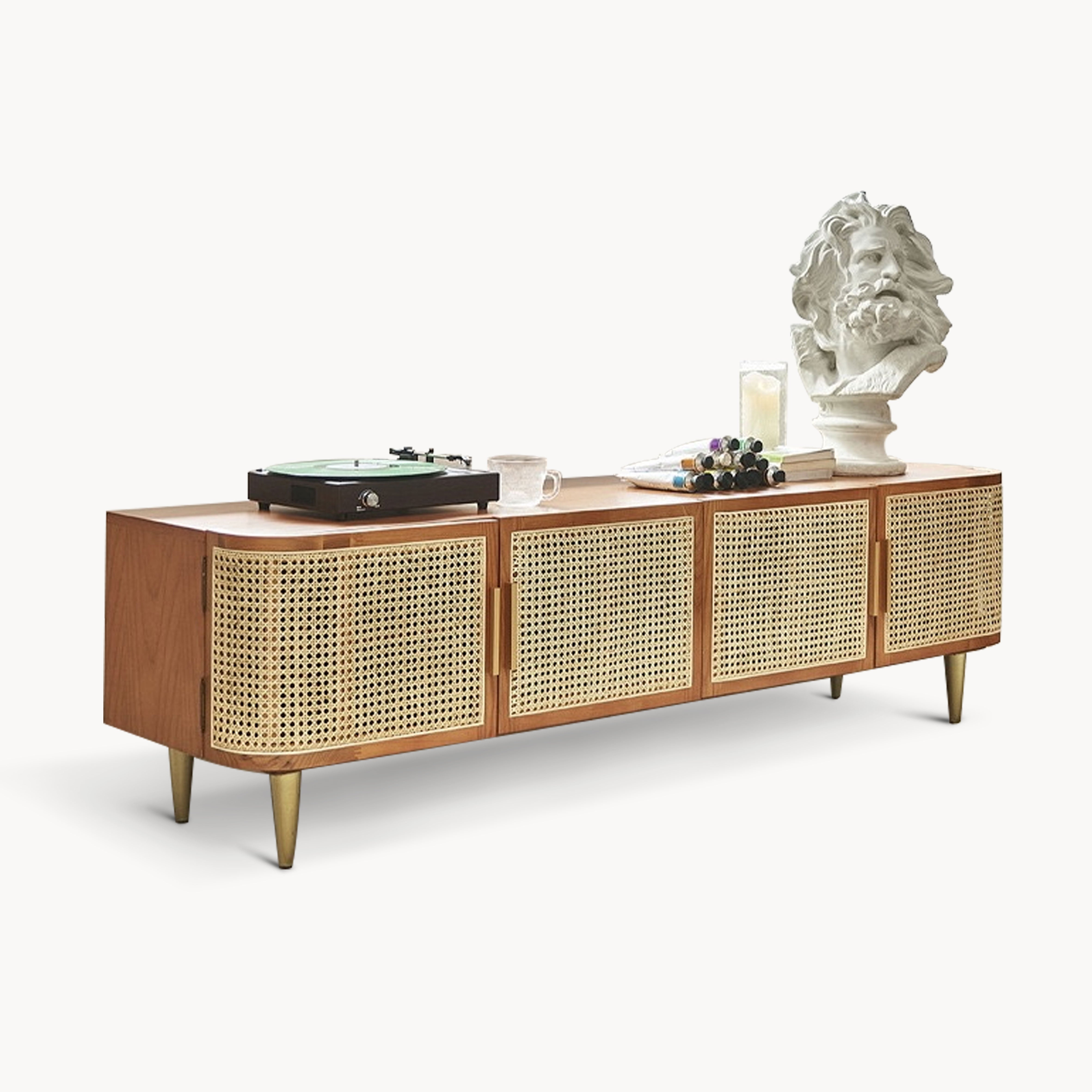 Grelina Ash wood natural rattan side TV cabinet