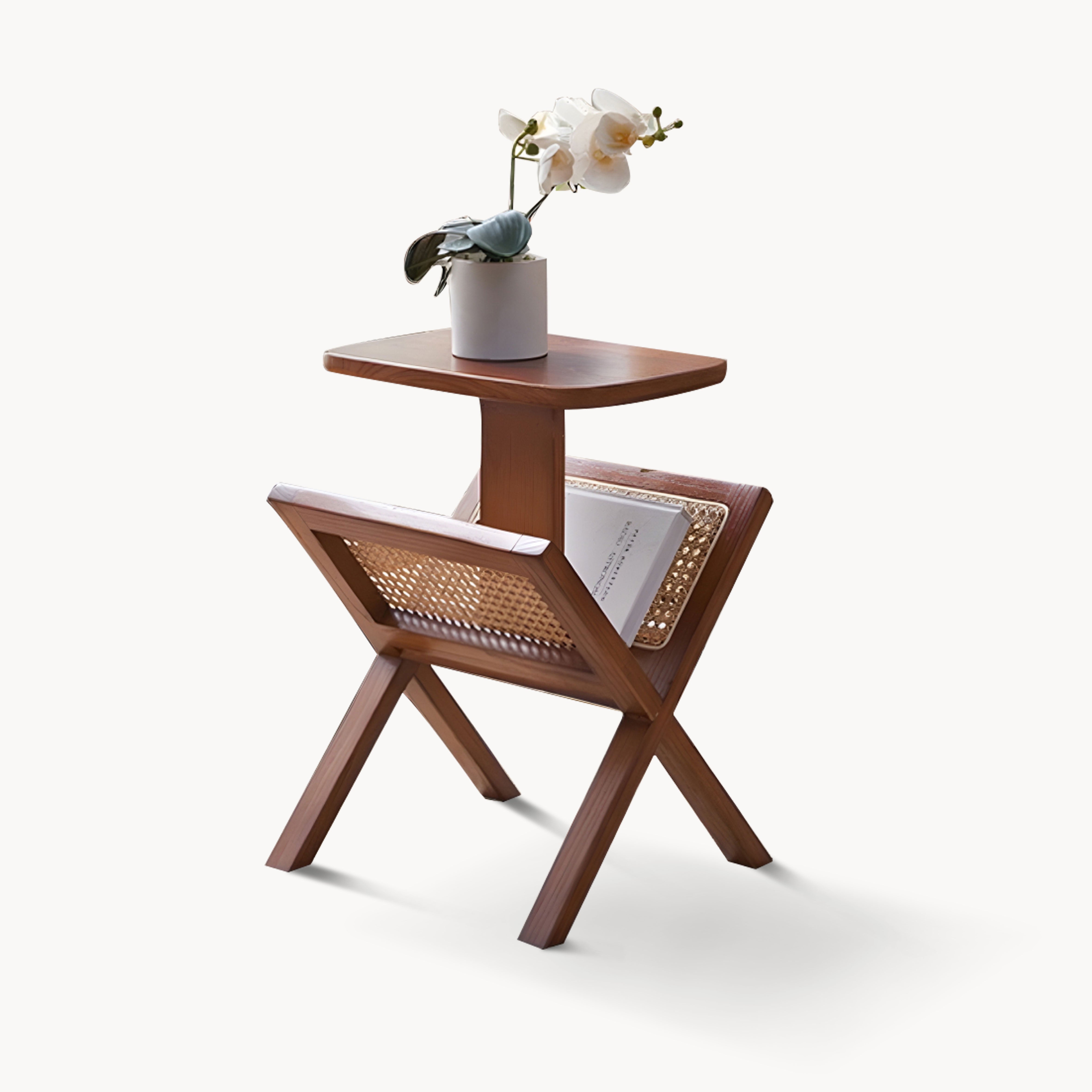 Nitrano Ash wood natural rattan side coffee table