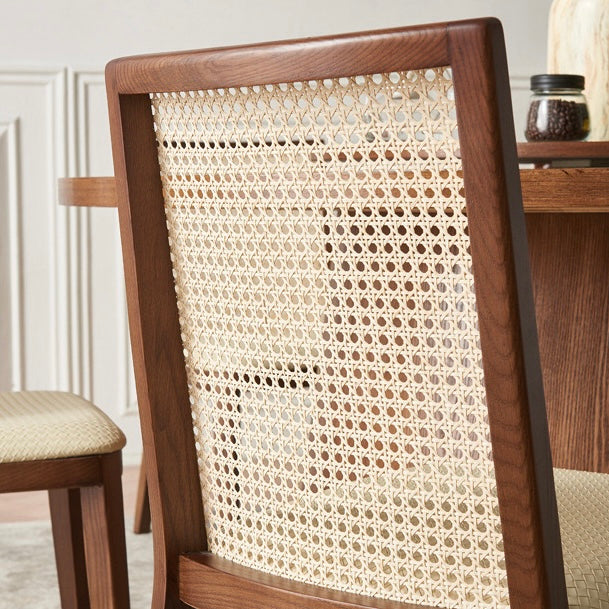 Vanitin 2pcs ash wood natural rattan dining chairs