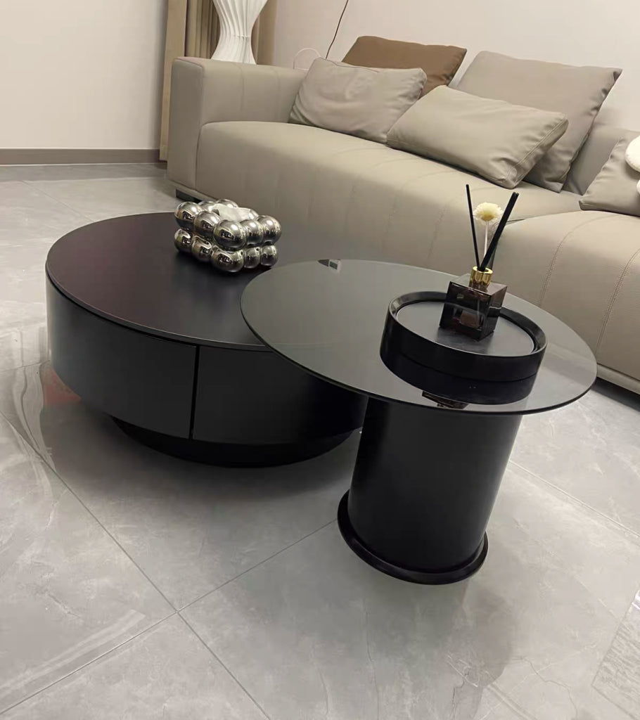 Cocheli Tempered glass round nesting coffee table set