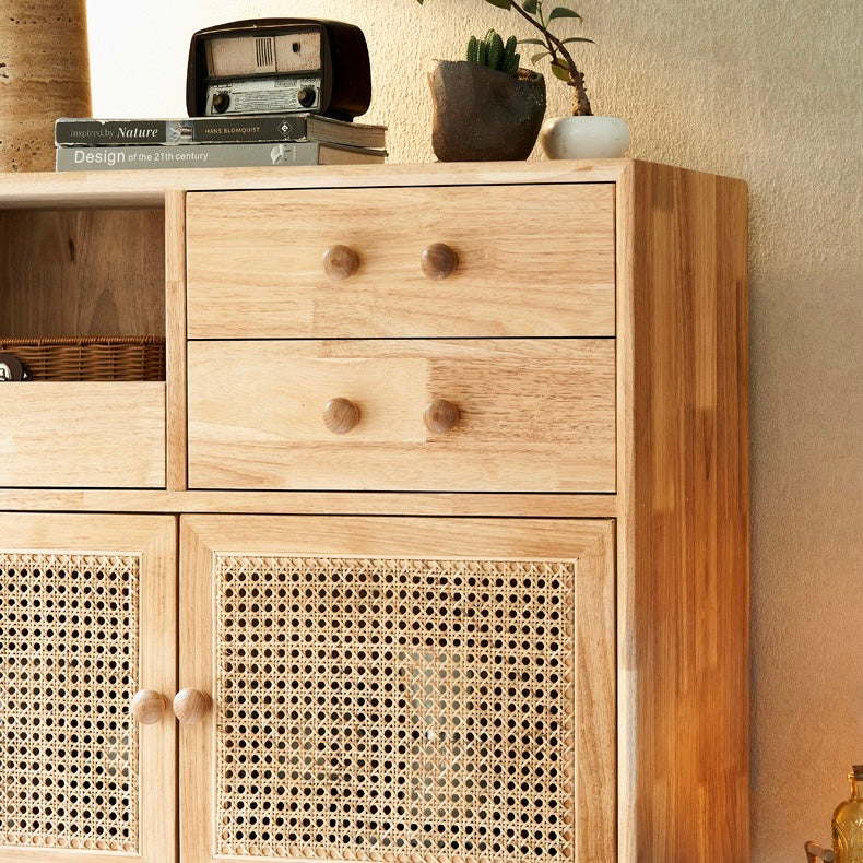 Higpoli Ash wood natural rattan sideboard