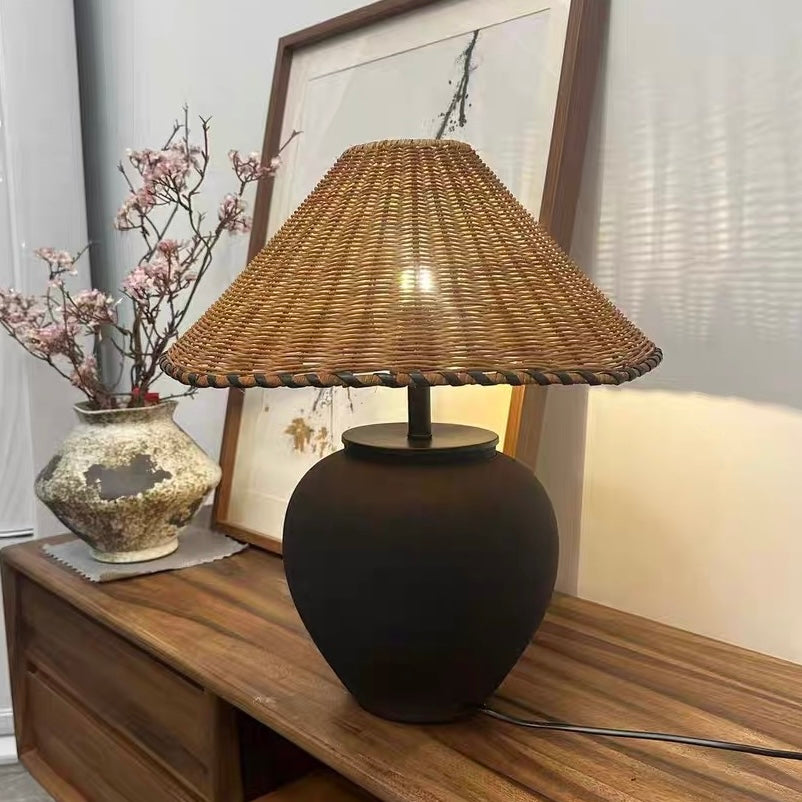 Hatona Ceramic natural rattan lamp-A