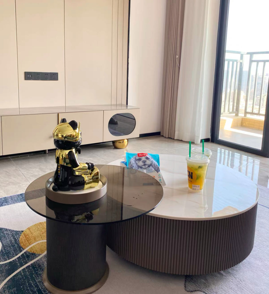 Volini Tempered glass round coffee table set